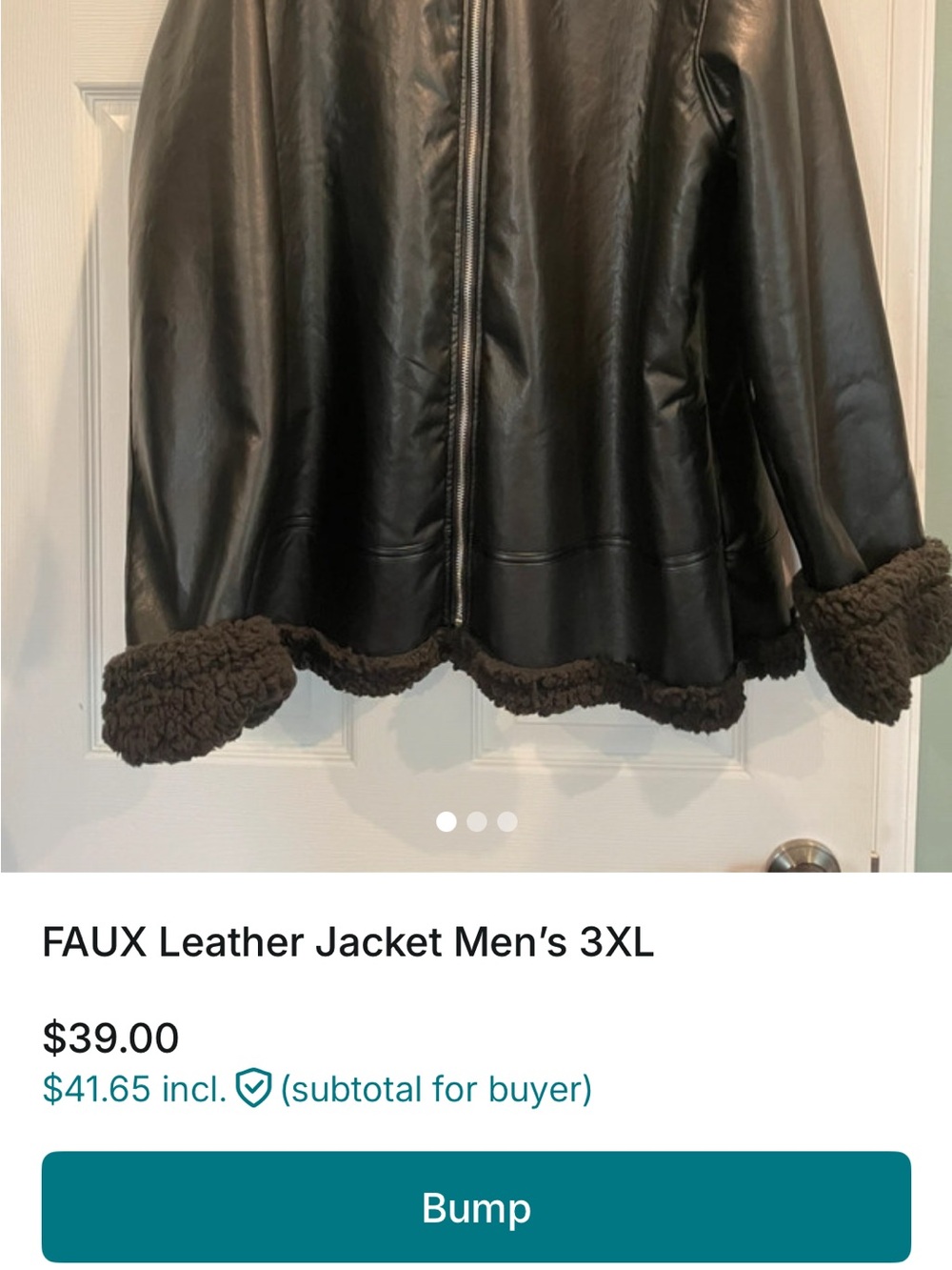 Mens Faux Leather Sherpa Lined Jacket - Black - Picture 4 of 4